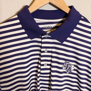 Oxford America Veri Cool SFA Lumberjacks Polo Mens L Purple White Stripe NCAA